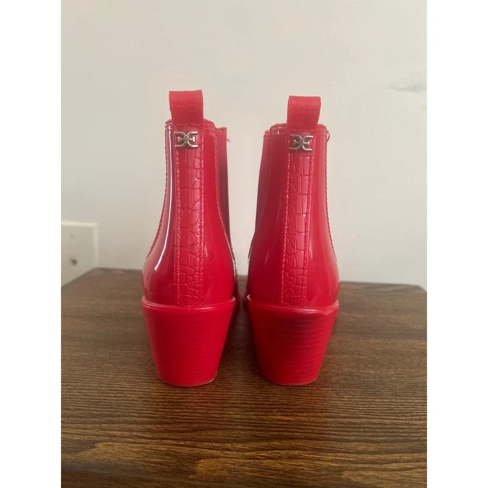 Sam Edelman Winona Red Glossy Western Rain Boots Ankle Pointed Toe Womens 8